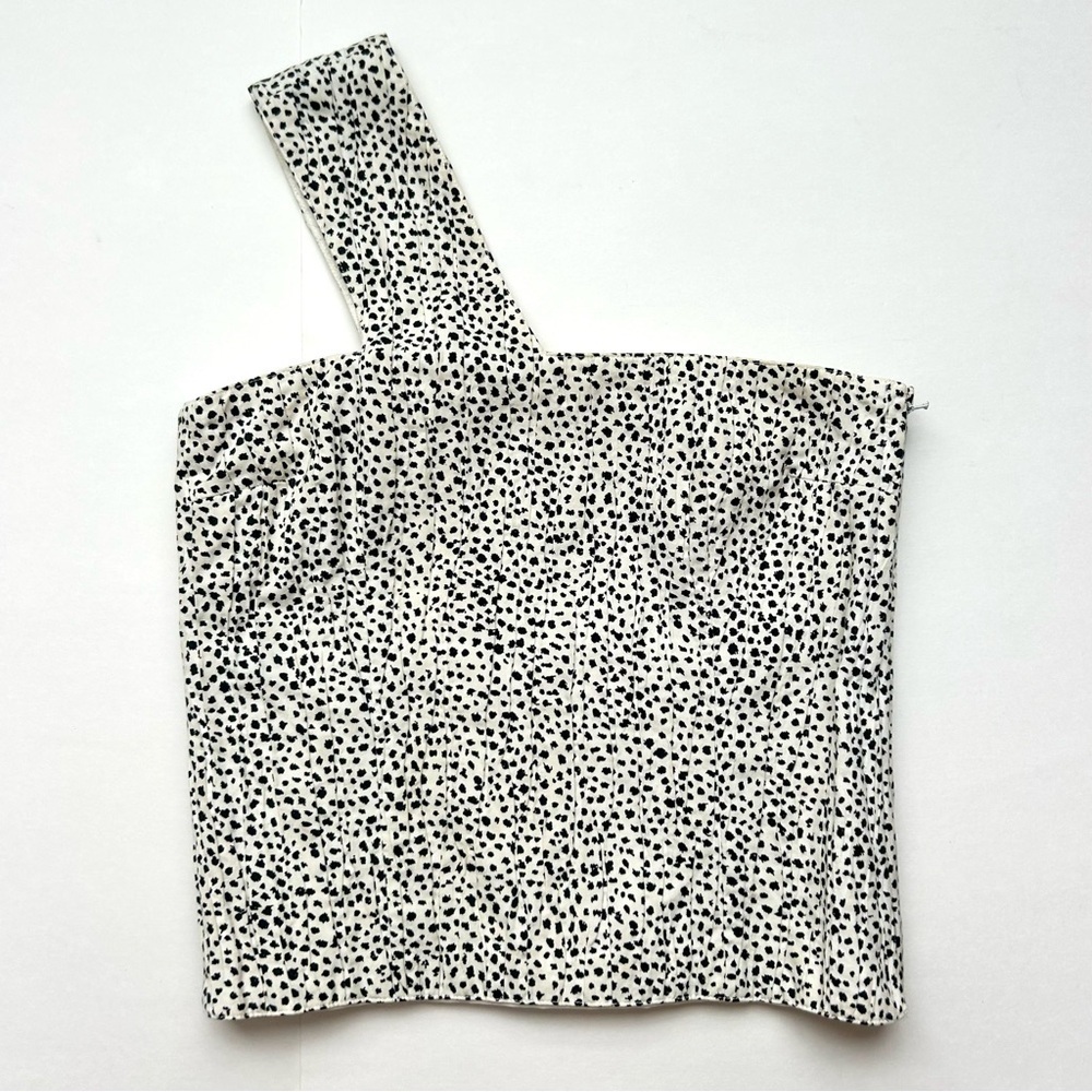 Vintage Courreges Paris One Shoulder Corset Top Black White Speckled Size XS 000